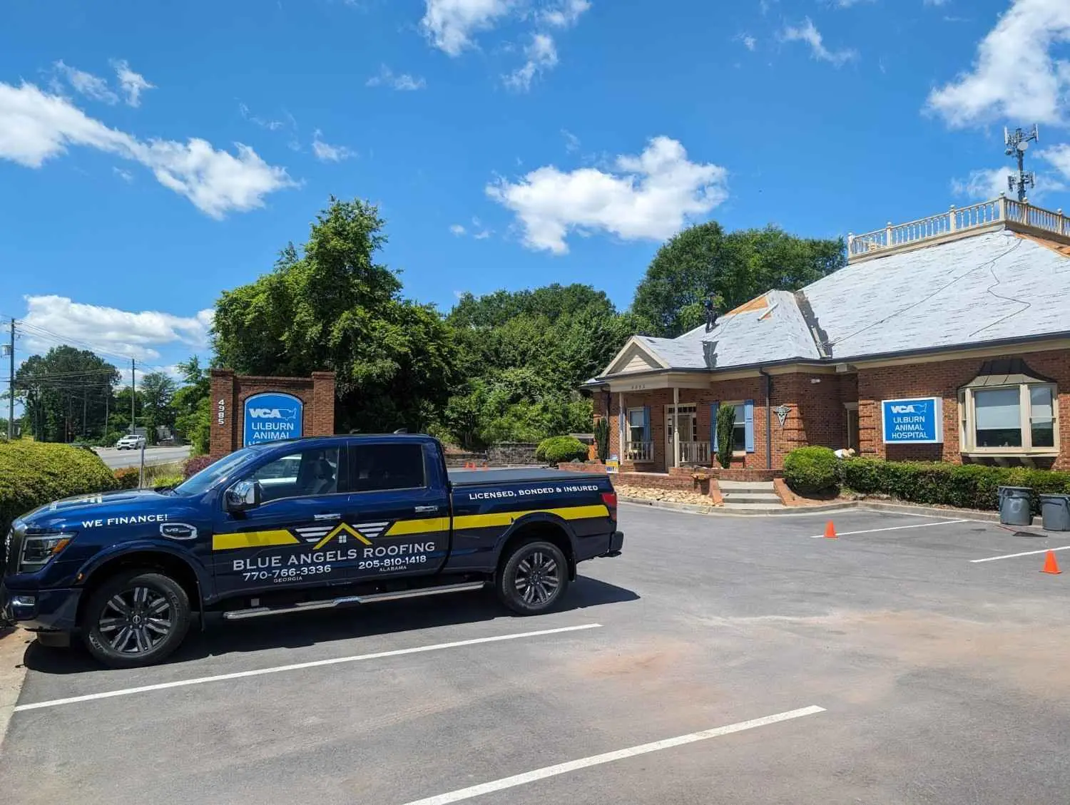 Blue Angels Roofing team performing professional commercial roof repair on low-slope, TPO, PVC, and metal roofs in Alabama and Georgia.