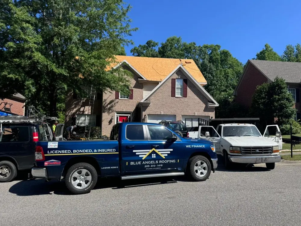 Blue Angels Roofing team performing professional commercial roof replacement on low-slope and metal roofs in Alabama and Georgia.