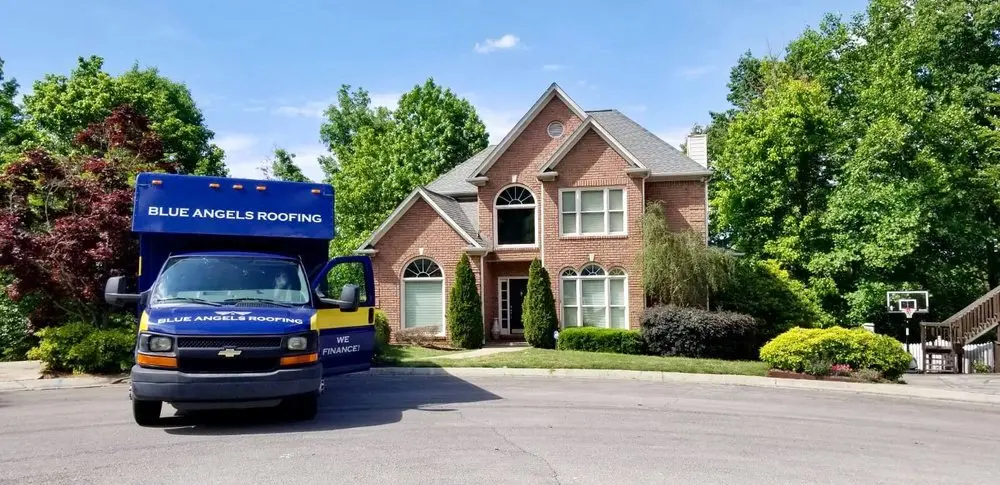 Blue Angels Roofing team installing or repairing natural slate roofing on a home in Alabama and Georgia.